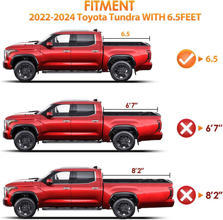 Soft Tri-fold Truck Bed Tonneau Cover Fits for Toyota Tundra 2022 2023 2024-6.5ft