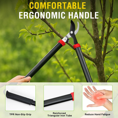 28 Inch Loppers for Tree Trimming Heavy Duty Tree Trimmer Sharp Steel Blade Bypass Loppers Branch Cutter up to 1.5 Inch Dia Cut Capacity Shock-Absorbing Bumper Handle Ideal for Garden Maintenance