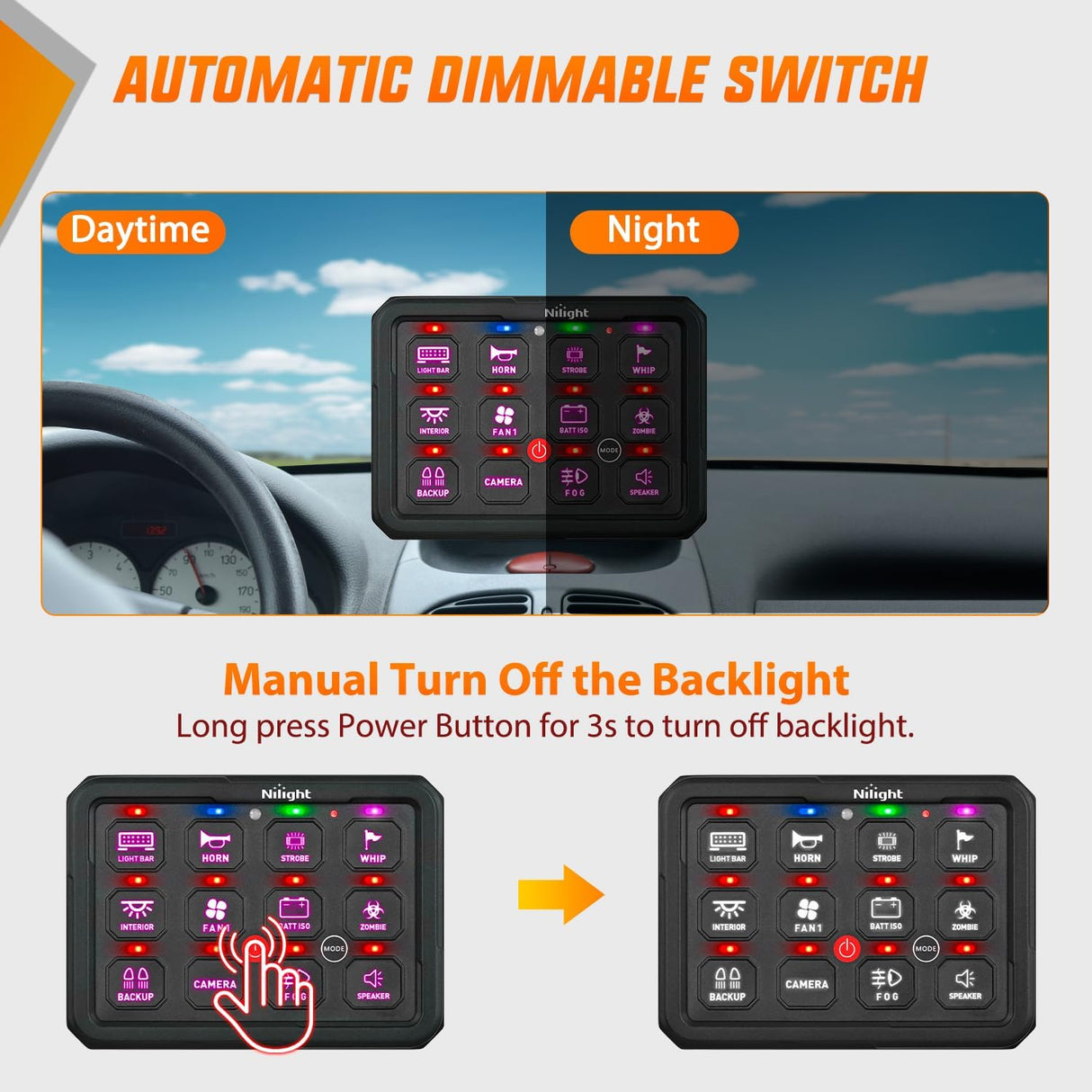 12 Gang Switch Panel Circuit Control Relay System RGB Backlight Fuse Wiring Harness Toggle Momentary Strobe Flash Modes Automatic Dimmable 12V 24V for Car Truck Camper SUV