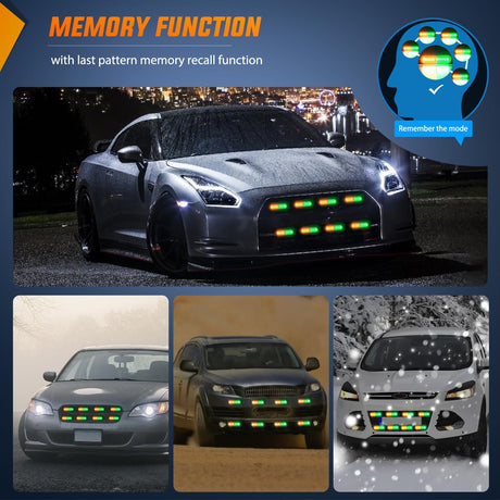 8PCS Led Strobe Lights with Controller 12V 24V Sync Feature Amber Green Strobe Light 12 LED Surface Mount Emergency Hazard Warning Lights with Strobe Controller for Vehicle Car Truck RV ATV