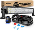 22Inch 120W Spot Flood Combo Led Light Bar Off Road Driving Lights Boat Lights Fog Light 12V On/Off 5 Pin Rocker Switch Power 16AWG Wiring Harness Kit-1 Lead for Trucks