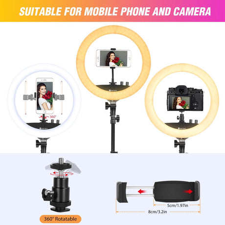 Ring Light with Tripod Stand, 14 Inch LED Ringlight Kit with Phone Holder Adjustable Color Temperature Circle Lighting, Led Photo Beauty Ring Lights for Camera for Vlog, Makeup, Video Shooting