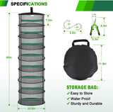 8 Layer Herb Drying Rack Hanging Mesh Net Foldable Plant Drying Racks 24 Inch w Green Zipper Pruning Shears Hook Dryer Hanging Rack for Herbs Seed Bud Fruit Clothes Grow Tent Closets Garden Outdoor