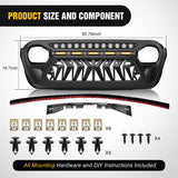 Front Grille Cover for 2018 2019 2020 2021 2022 2023 2024 2025 Wrangler JL and Gladiator JT with LED Amber Lights Matte Black