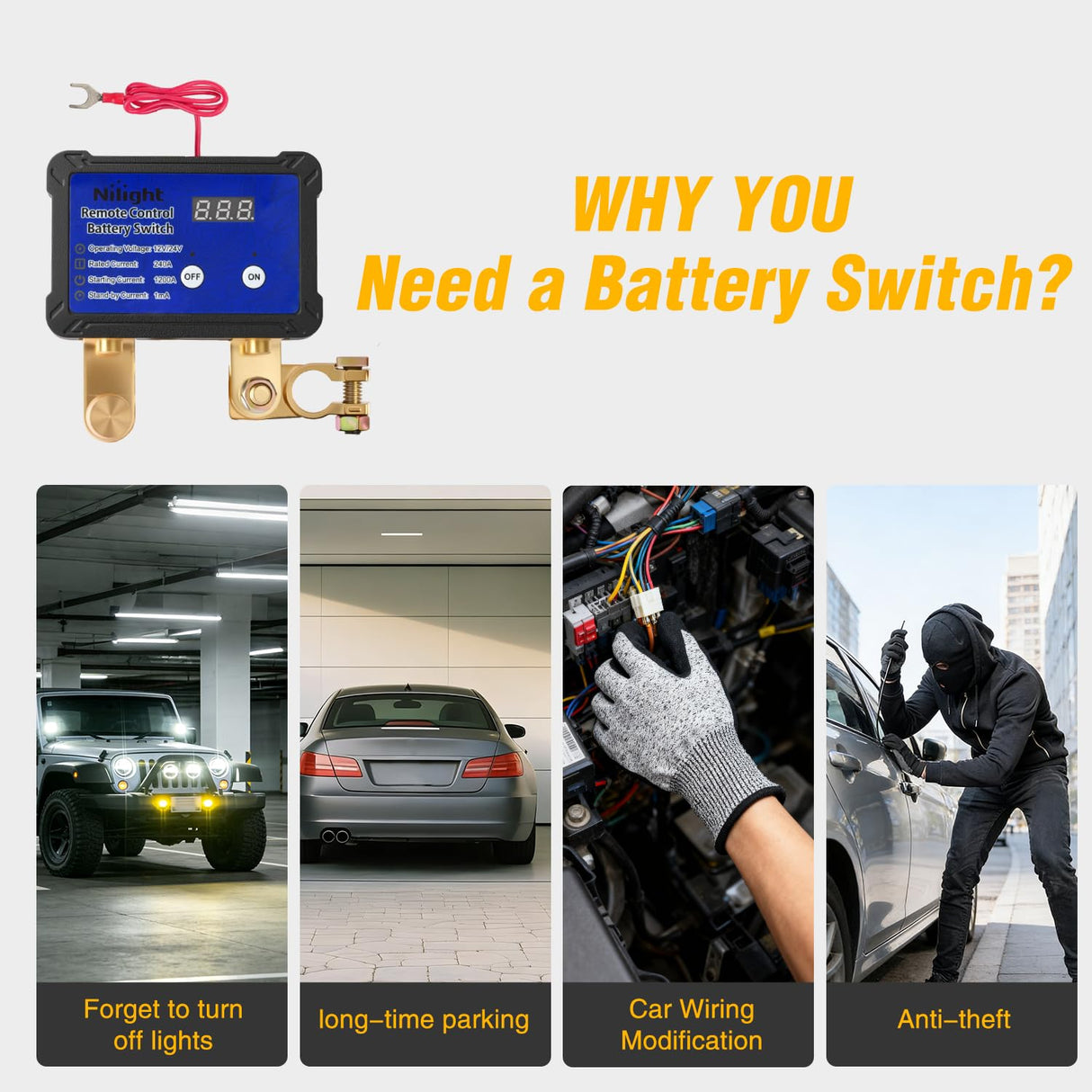 240A Remote Battery Disconnect Switch 12V 24V Car Smart Anti-Theft Kill Switches Upgrade Prevent Power Drain Wireless Remote Control Relay Fobs Voltmeter Display for Auto Cars Truck RV Boat