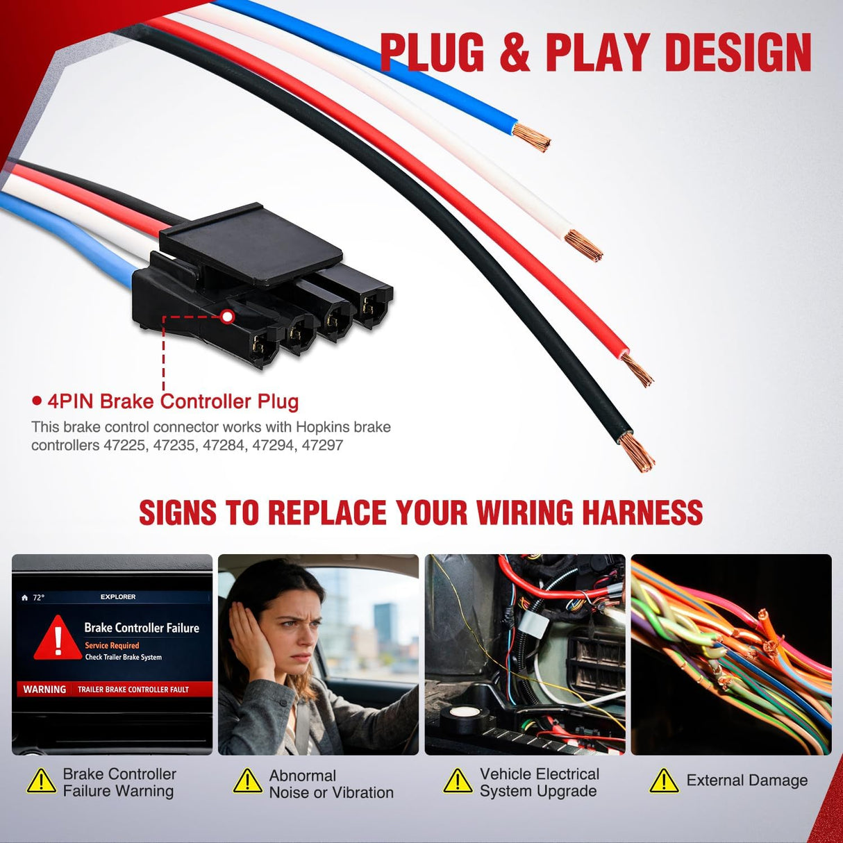 Brake Control Wiring Harness Adapter Universal Use Fits for Hopkins Control Connector 31-Inches Trailer Towing Hitch RV