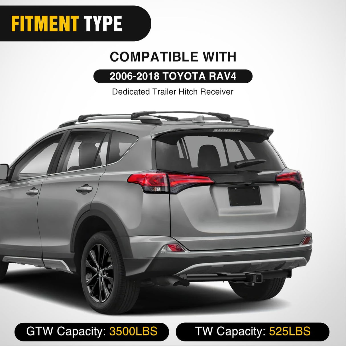 2 Inch Receiver Tow Hitch for Toyota RAV4 2006-2018 | Class 3 Trailer Hitch for 2006 2007 2008 2009 2010 2011 2012 2013 2014 2015 2016 2017 2018 Black Powder Coated
