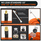 Heavy Duty Truck Tire Inflator Kit 3/8 in x 50 FT 300 PSI | Hybrid Air Hose with Universal Glad Hand and Air Chuck Lightweight Kink Resistant Semi Trailer Tractor Tire Inflation Hose