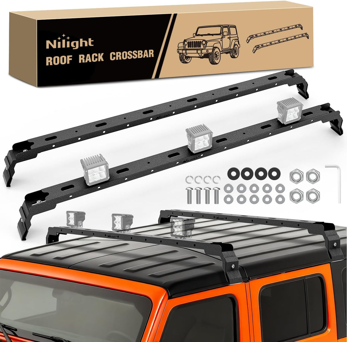 300LBS Roof Rack Cross Bars Compatible with Jeep Wrangler JK JKU 2007-2018 JL JLU 2018-2026 Gladiator JT 2020-2026 Hardtop Models, Adjustable Iron Crossbars for Cargo Carrier Luggage Box Tent