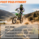 Motorcycle Foot Pegs Dirt Bike Footpegs Fit for Kawasaki KLX110 2002-2023 KLX110L 2010-2023 KX60 1998-2003 CNC Foot Pegs for Motorcycles Heavy Duty Aluminum Alloy Foot Rests, Green