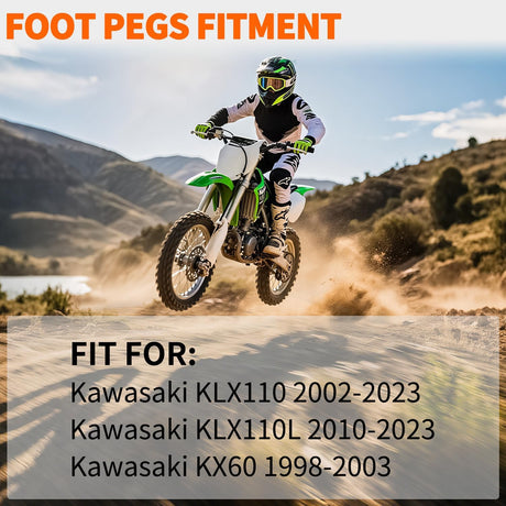 Motorcycle Foot Pegs Dirt Bike Footpegs Fit for Kawasaki KLX110 2002-2023 KLX110L 2010-2023 KX60 1998-2003 CNC Foot Pegs for Motorcycles Heavy Duty Aluminum Alloy Foot Rests, Green