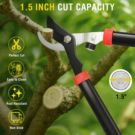 28 Inch Loppers for Tree Trimming Heavy Duty Tree Trimmer Sharp Steel Blade Bypass Loppers Branch Cutter up to 1.5 Inch Dia Cut Capacity Shock-Absorbing Bumper Handle Ideal for Garden Maintenance