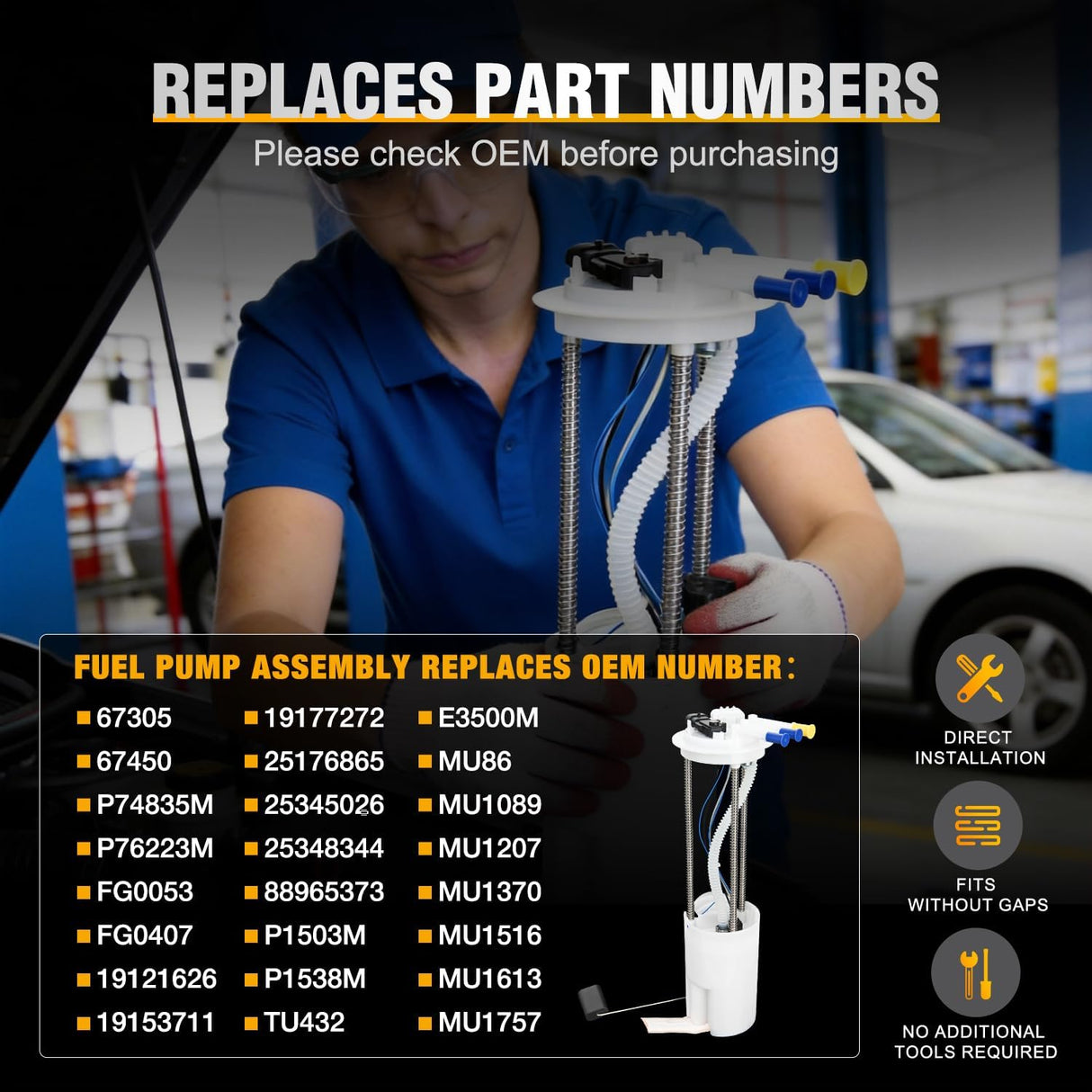 Fuel Pump Assembly E3500M for Chevy GMC Sierra 1500 2500 1999-2004 | for Pickup Sierra Silverado 1500 2500 3500 1999-2004 4.3L 4.8L 5.3L 6.0L 8.1L Automotive Electric Fuel Pumps Module Assembly