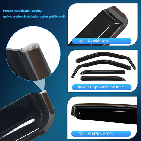 Window Rain Guards for Dodge Ram 2500 3500 Crew Cab 2019-2025 2026, Side Window Deflectors Vent Visors, Smoke Tint, Reduce Wind Noise, Car Wash Safe, 4PCS