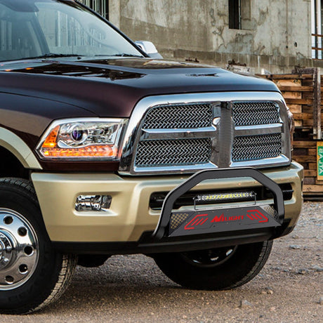 Bull Bar with Light Bar&License Plate Hole for 2009-2018 Dodge Ram 1500&2019-2024 RAM 1500 Classic (Exl Rebel Sport) Truck Brush Guard Front Bumper Push Bar w/Grille Skid Plate Light Mount