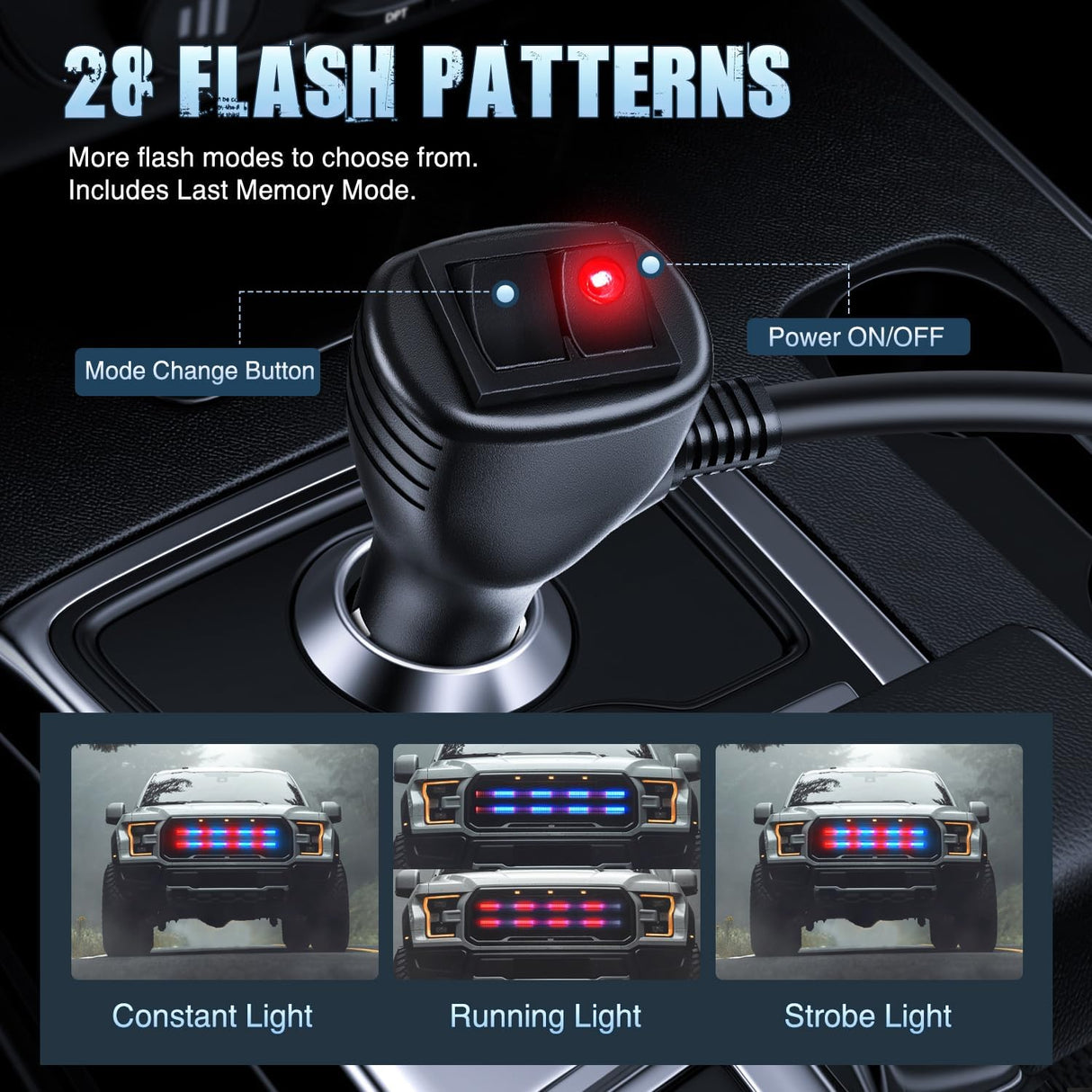 2PCS 24 inch Truck Grille Strobe Lights Strip 384 LED Emergency Light Red Blue Flexible Side Flashing Warning Caution Safety Waterproof Lighting Kit for Trucks Tow Plow Construction Vehicles