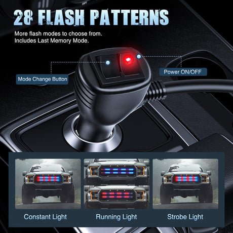 2PCS 24 inch Truck Grille Strobe Lights Strip 384 LED Emergency Light Red Blue Flexible Side Flashing Warning Caution Safety Waterproof Lighting Kit for Trucks Tow Plow Construction Vehicles