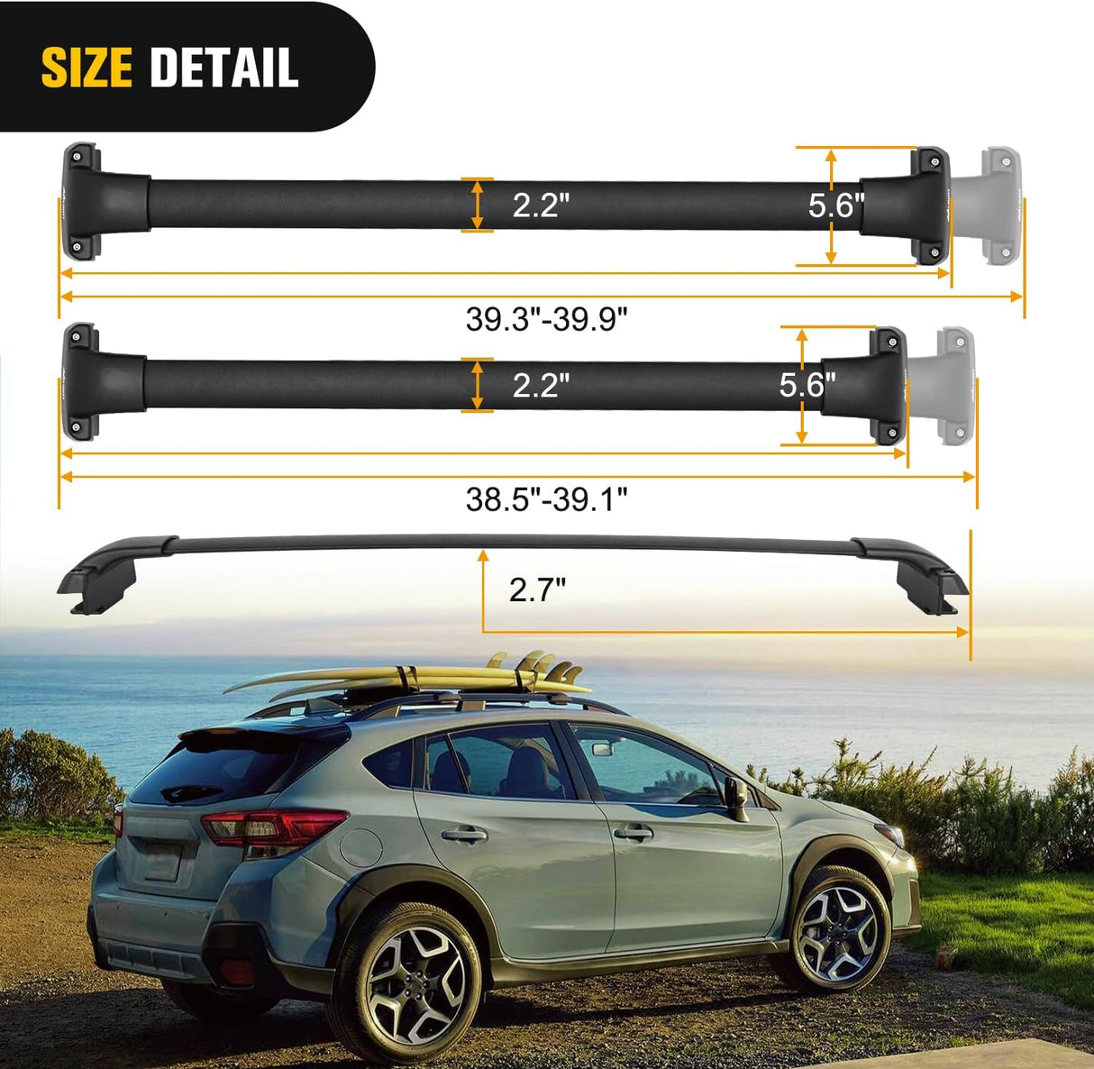 Roof Rack Cross Bars Fit for Subaru Crosstrek 2018-2023 & Impreza 2017 18 19 20 21 22 2023 Aluminum Rails Crossbars with Rubber Pad for Rooftop Cargo Carrier Kayak (Only Fit Raised Side Rails)