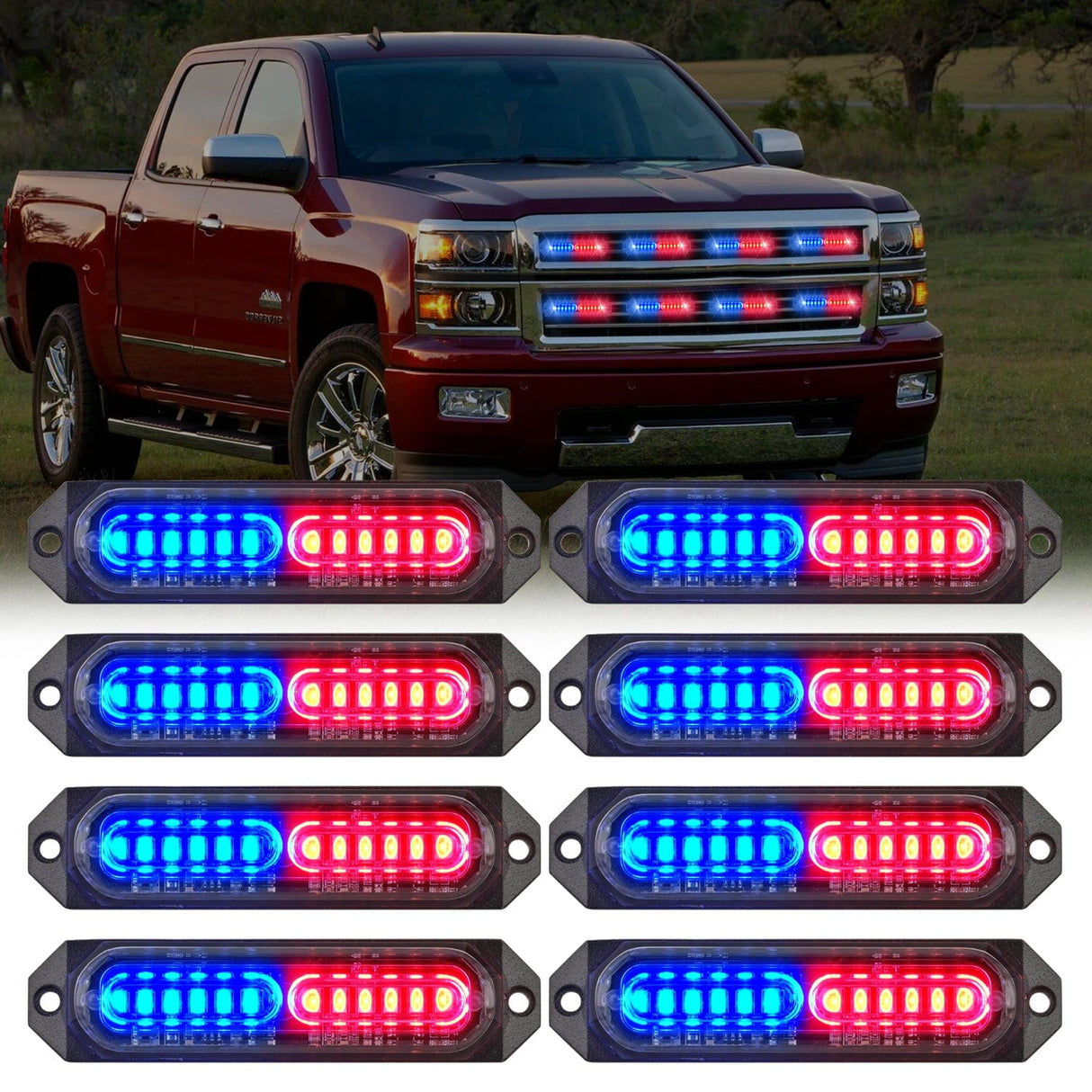 Nilight 8PCS 12LED Red Blue Emergency Strobe Lights