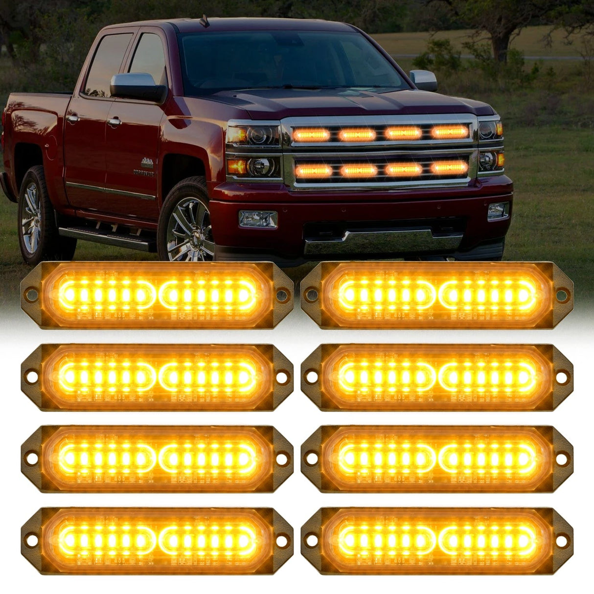 Nilight 8PCS 12LED Amber Emergency Strobe Lights