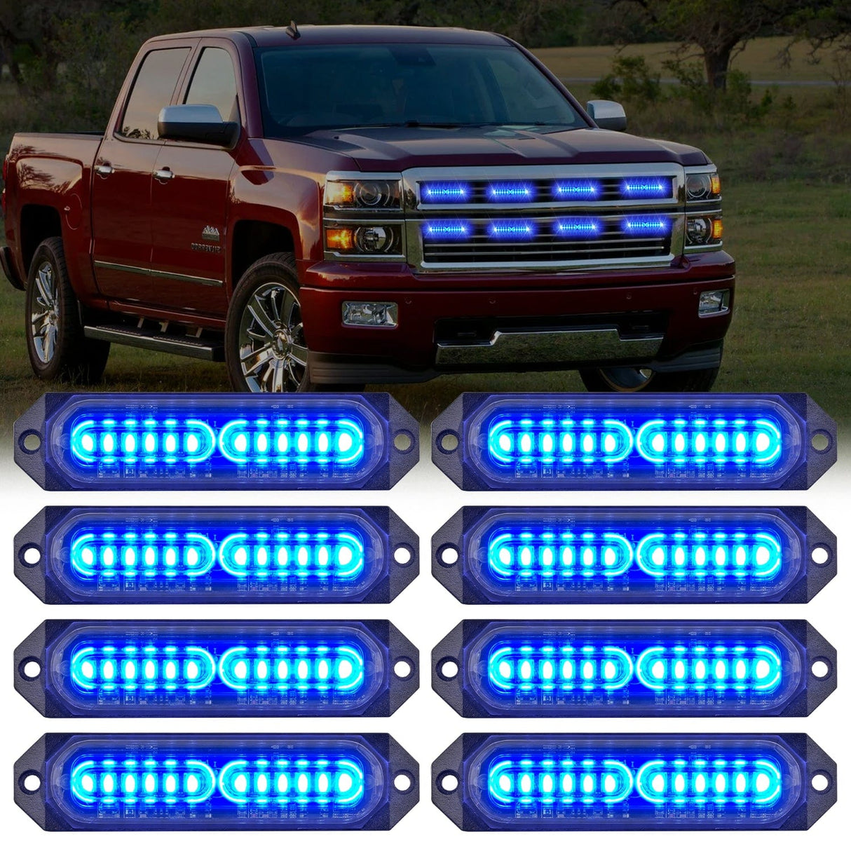 Nilight 8PCS 12LED Blue Emergency Strobe Lights