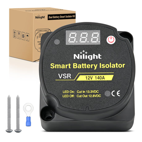 Nilight 12V 140 AMP Dual Battery Isolator Auto Manual Voltage Sensitive Relay with Digital Voltmeter Smart VSR Automatic Charger Disconnect w/Voltmeter for Truck RV UTV Boat Can Am