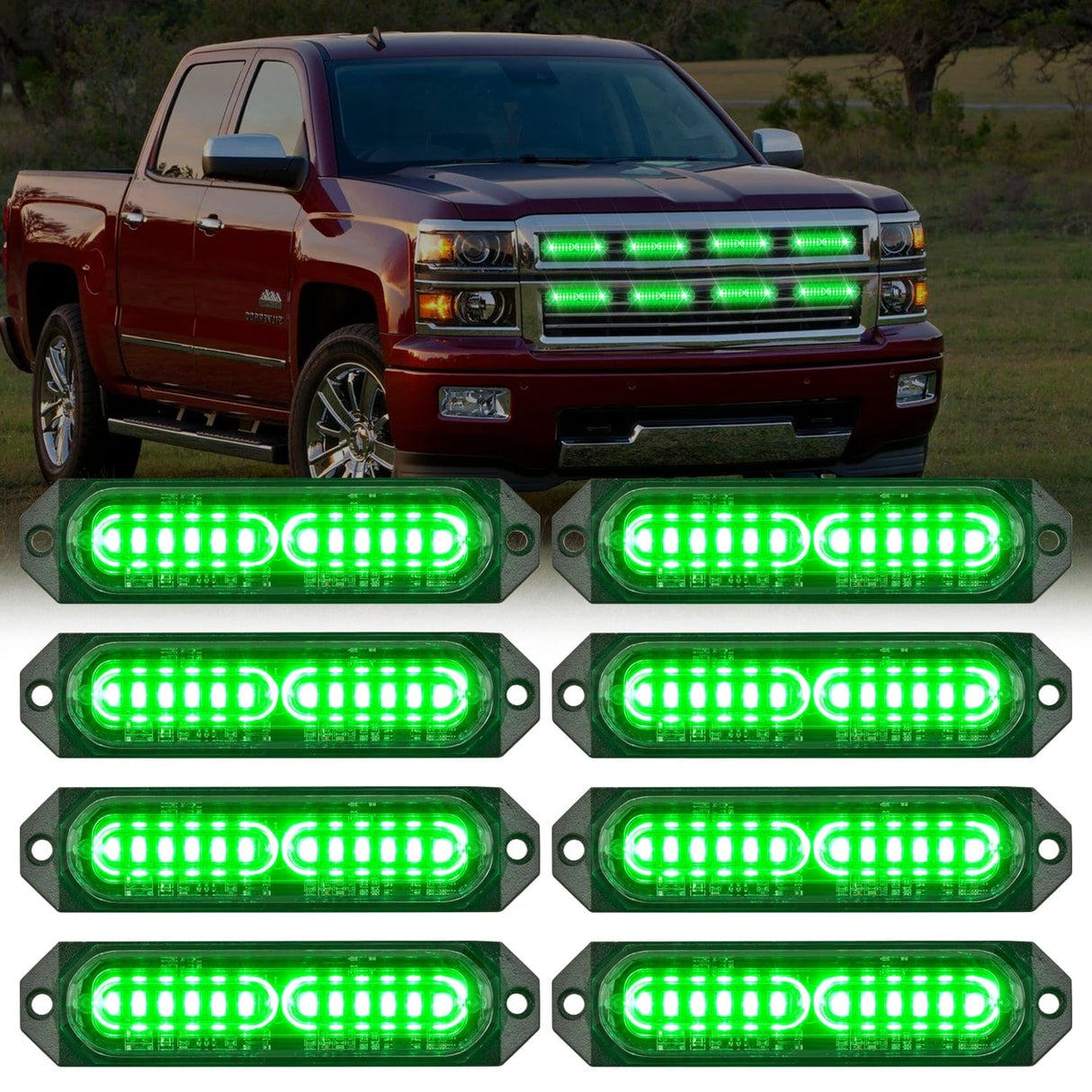 Nilight 8PCS 12LED Green Emergency Strobe Lights