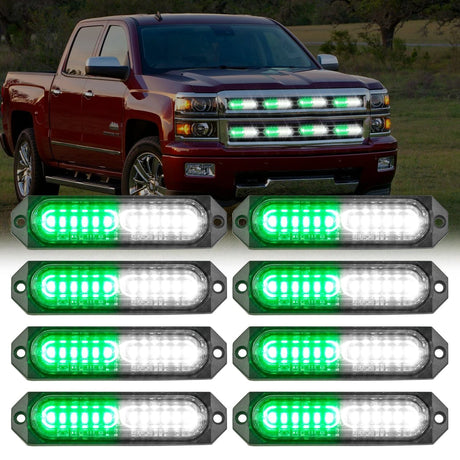 Nilight 8PCS 12LED Green White Emergency Strobe Lights
