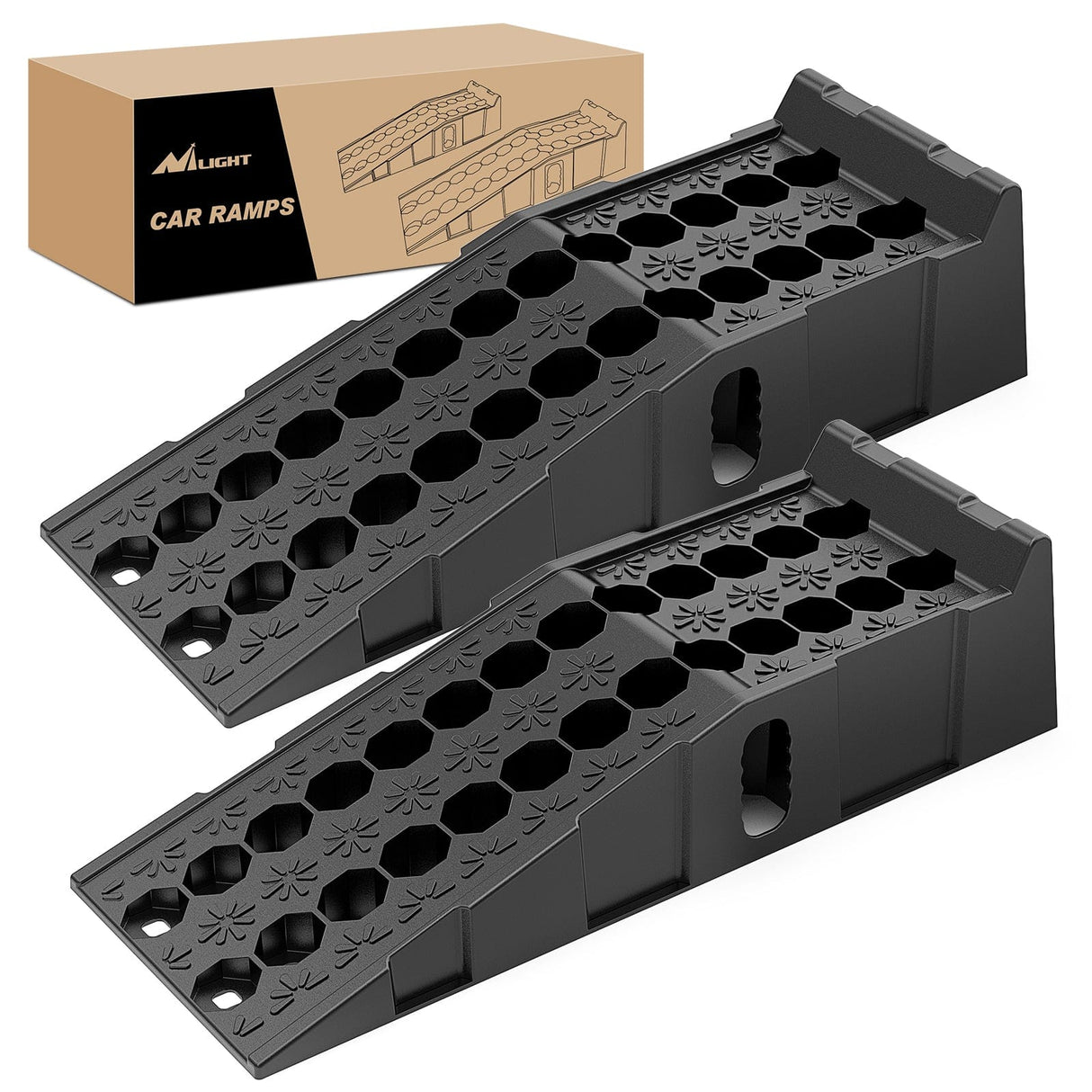 6.7Inch Lift Heavy Duty Truck Ramps 16000lb Capacity Portable Service Ramps Nilight