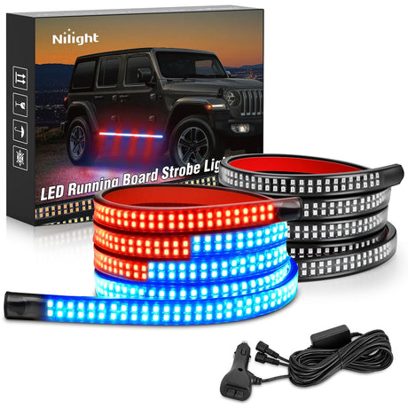 Nilight 2PCS 70 Inch Emergency Strobe Lights Strip 1125 LED Running Board Marker Light Red Blue Flexible Side Flashing Warning Caution Safety Waterproof for Truck Construction Vehicles Pickup