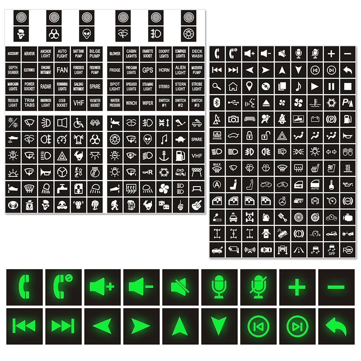 Nlight 249PCS Night Glow Sticker for Rocker Switch Panel DIY Luminous Pattern Text Label in The Dark Toggle for Dashboard Boat RV Car Truck Vehicle