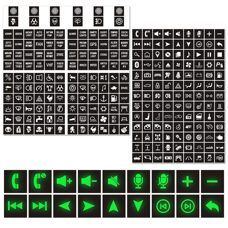 Nlight 249PCS Night Glow Sticker for Rocker Switch Panel DIY Luminous Pattern Text Label in The Dark Toggle for Dashboard Boat RV Car Truck Vehicle