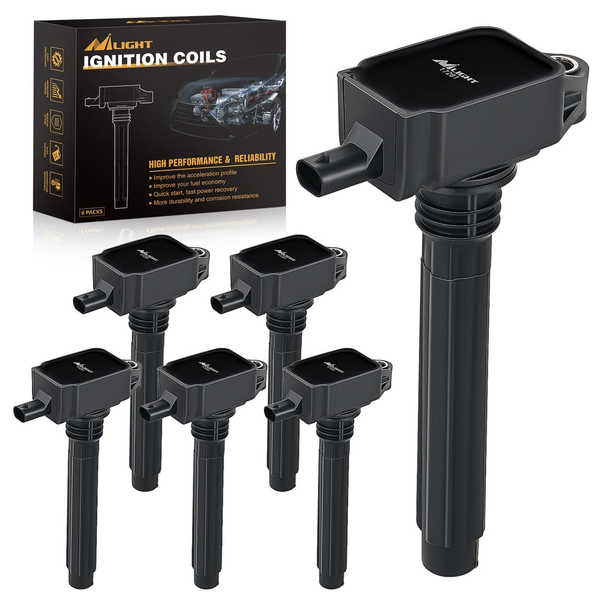 ignition coil pack 6pcs Ignition Coil Pack UF648 Fit for Jeep Dodge Chrysler 2011 2012 2013 2014 2015 2016 Grand Cherokee Wrangler Town&Country Avenge Challenger Charger Durango RAM1500 V6 3.6L