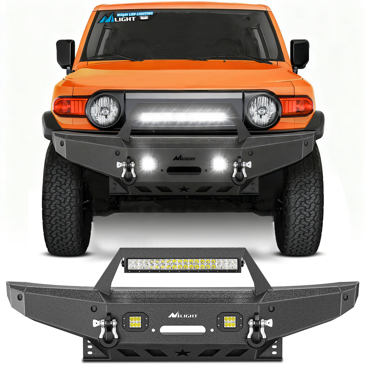 2007 2008 2009 2010 2011 2012 2013 2014 Toyota FJ Cruiser Front Bumper Winch Plate Offroad 120W Light Bar 18W LED Light Pods 2 D-Rings