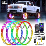 Nilight 4PCS 15.5inch Double Row Wheel Ring Lights Dream Color with APP and Remote Control Neon Lights w/Turn Signal and Braking Function Dual Row for Car Van SUV Truck