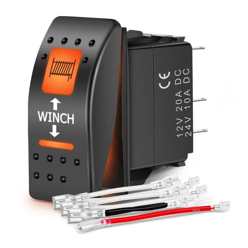 7Pin DPDT On/Off UTV Winch Momentary Rocker Switch Orange Backlit