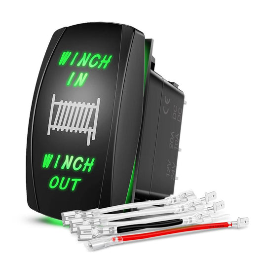 7Pin DPDT On/Off Winch in Out Rocker Switch Green Nilight
