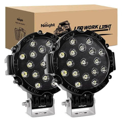 7 Inch 51W Round Black Case Spot LED Work Light (Pair)