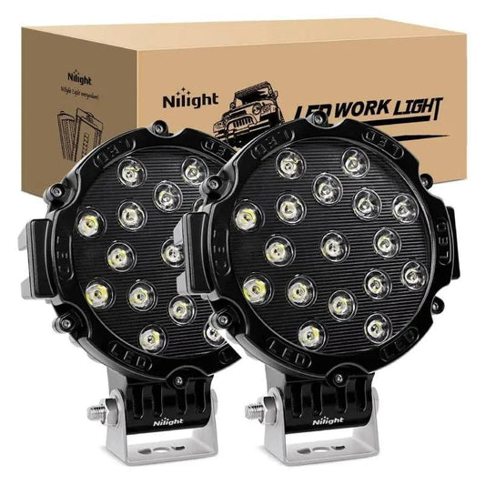 LED Work Light 7" 51W Round Black Case Spot LED Work Light (Pair)