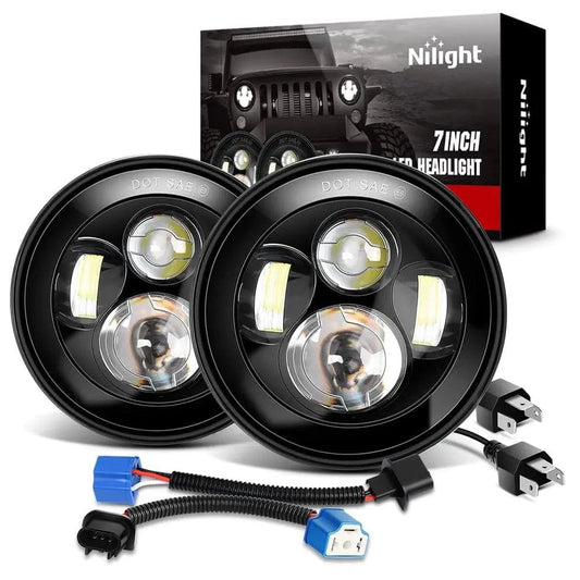 LED Headlight 7" Round LED Headlight High Low Beam For Jeep Wrangler JK TJ JL CJ 1997-2020 Rubicon Sahara Hummber H1 H2