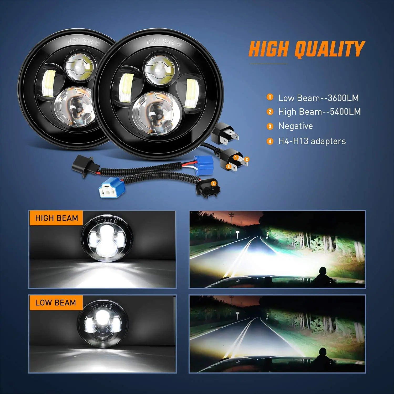 LED Headlight 7" Round LED Headlight High Low Beam For Jeep Wrangler JK TJ JL CJ 1997-2020 Rubicon Sahara Hummber H1 H2
