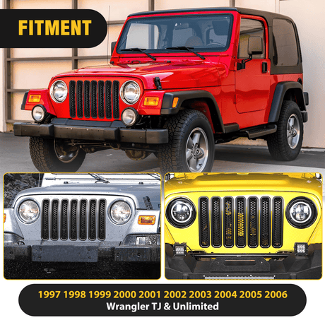 Nilight 7Pcs Front Grille Trims Inserts Cover Guard Fit for 1997 1998 1999 2000 2001 2002 2003 2004 2005 2006 Wrangler TJ & Unlimited