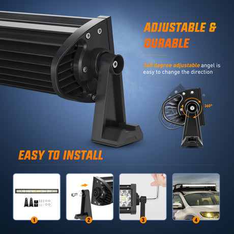 Nilight 33Inch LED Light Bar 2Pcs 4Inch 60W Spot Flood Lights Pods Off Road DrivingWork Lighting with 14AWG Wiring Harness Kit-3 Leads for Truck Tractor Pickup Boat SUV ATV UTV Car Van Camper