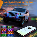 7-Inch RGB LED Headlights with Amber Turn Signal, Remote Control, High/Low Beam, Compatible with Jeep Wrangler JK JKU 2007–2015