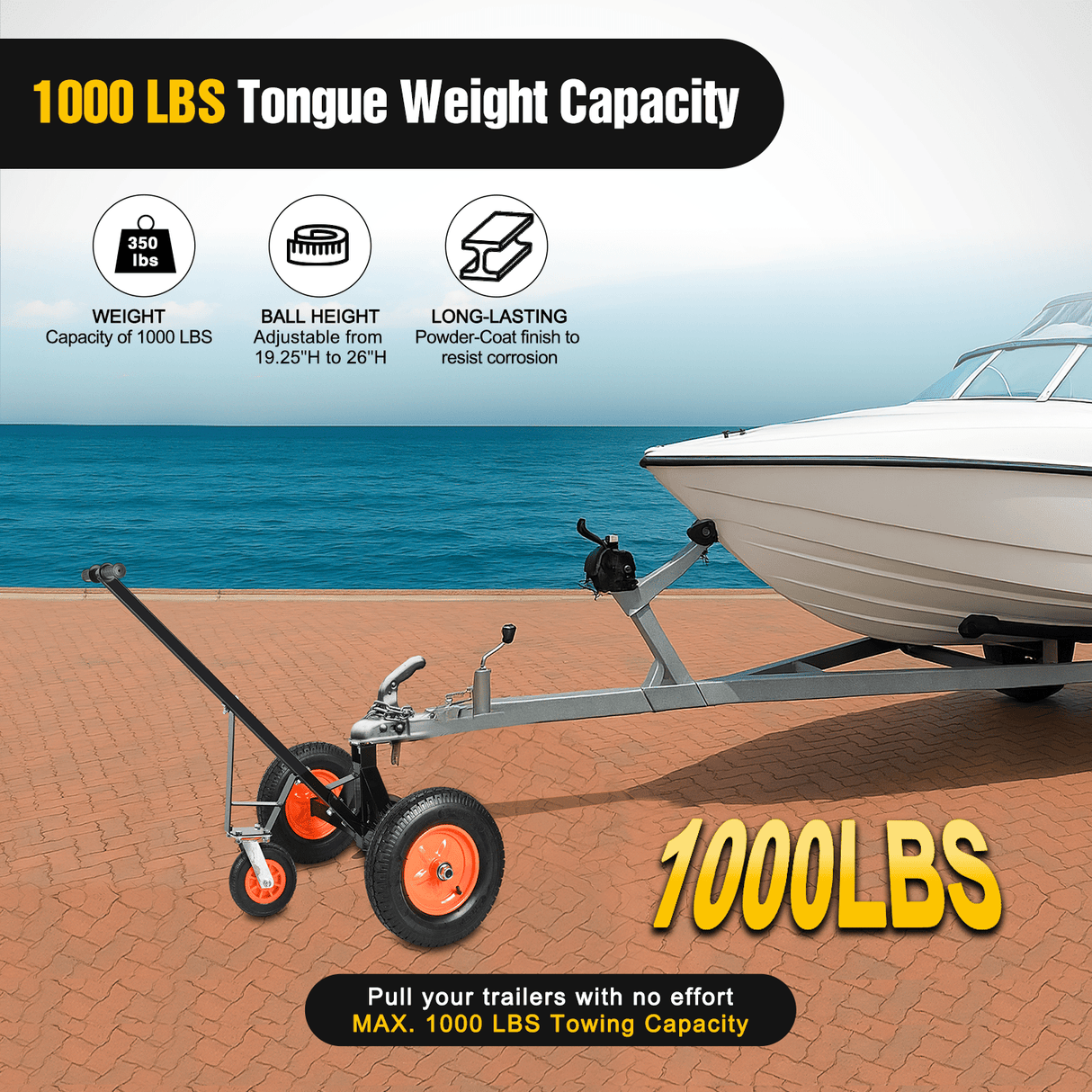 Trailer Dolly Trailer Dolly 1000LBS Tongue Weight Capacity With 19.25Inch-26Inch Height Adjustable, 2 Inch Ball, 16 Inch Tires For RV, Boat, Jet Ski, Car, Car Accessories
