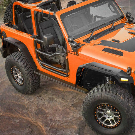 Nilight 2018-2025 Jeep Wrangler JL&JL Unlimited 2/4Doors Wide Flat Front & Rear Fender Flares w/LED Lights Turn Signal Lights DRL (No fit 2020+ Gladiator JT)