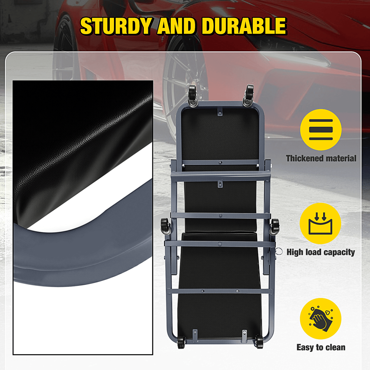 Creeper Seat 36inch Z Creeper - 2-in-1 Folding Rolling Mechanic Seat 36 inches Adjustable Lay-Down or Sit Garage Chair, 330 lbs Capacity, Grey Black