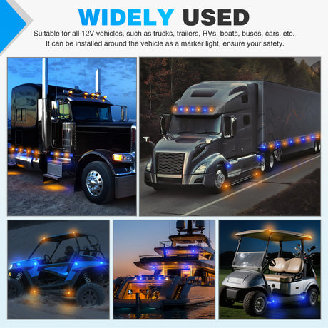 Nilight 3/4Inch Dual Color Marker Light 10PCS Amber to Blue Turn Signal Auxiliary Side Marker Clearance Indicator Bullet Lights 3 Plug IP68 Waterproof for Trailer Truck Pickup Camper RV ATV UTV Van Bus