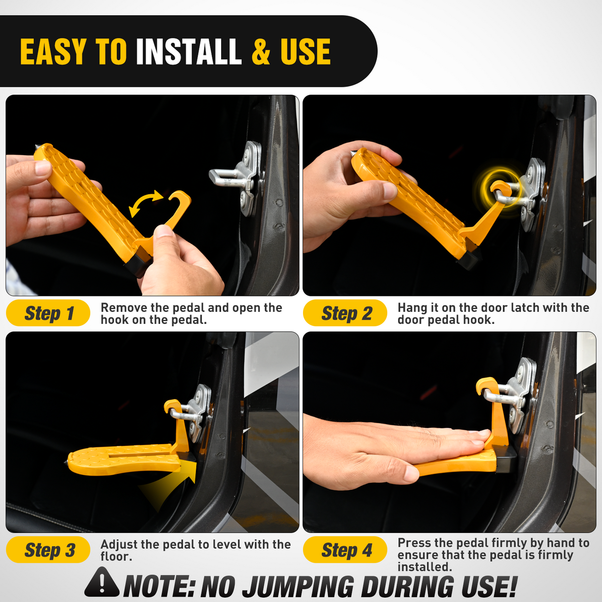 Nilight Car Door Step for Roof Access Universal Car Step Hook for Roof SUV Trucks Folding Aluminum Alloy Vehicle Door Latch Step Pedal With Glass Breaker Safety Hammer, Max Load 400lbs, 2 Pack Yellow