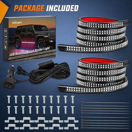 Nilight 2PCS 70 Inch Emergency Strobe Lights Strip 1125 LED Running Board Marker Light Red Blue Flexible Side Flashing Warning Caution Safety Waterproof for Truck Construction Vehicles Pickup